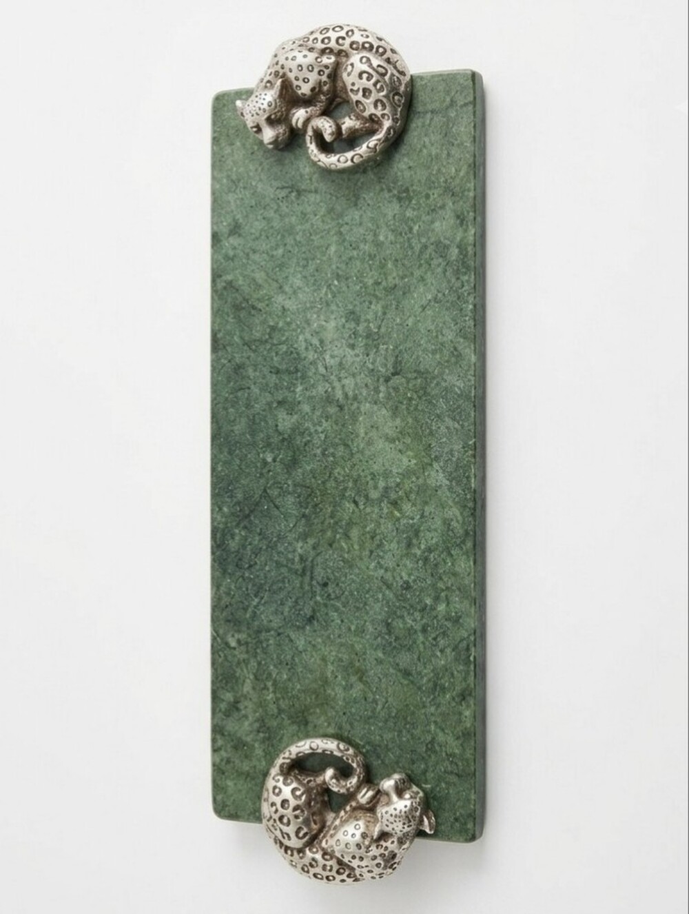 Vintage Green Granite Serving Tray with Silver Leopard Handles – 17" x 6" - Picture 3 of 3